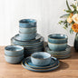 GBHOME Ceramic Dinnerware Sets for 8, 24 Pieces Stoneware Plates and Bowls Sets, Scratch Resistant Dishes, Dishwasher & Microwave Safe, Reactive Glaze-Space Blue