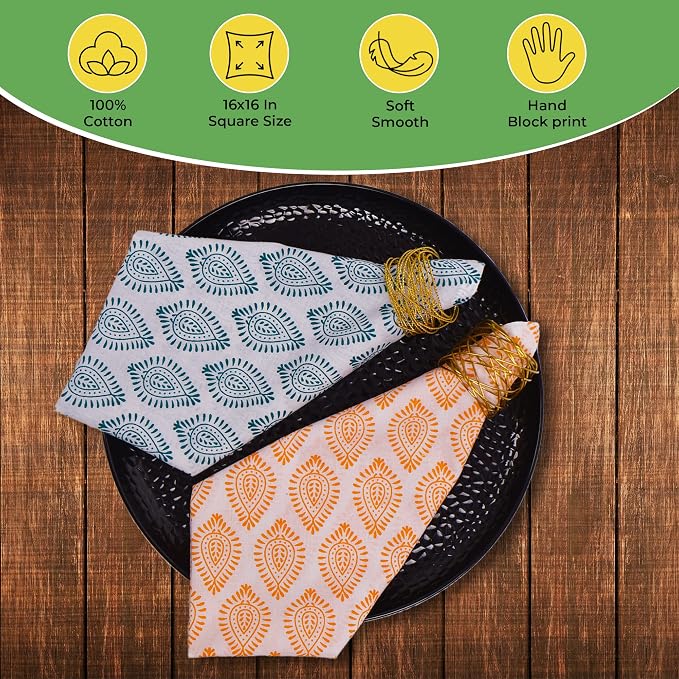 DIYANAIMPEX 10 Pc Cotton Cloth Napkins Hand Block Print Hand Made Size 16x16 - Image 3