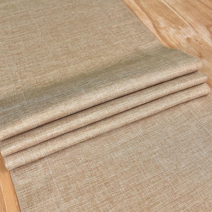 NEWISHER Farmhouse Rustic Faux Linen Solid Flaxen Table Runner 13x72inch | - Image 5