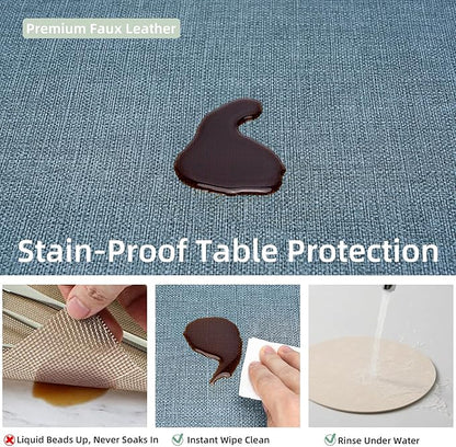 Round Wipeable Placemats Set of 2 – Faux Leather Round Table Mats, Waterproof & Washable Vinyl Placemats, Circle Design for Dining Table Decor– Charcoal Blue