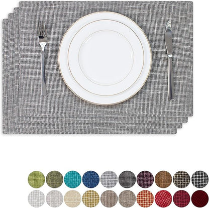 Kevin Textile Table Mats Set of 4 Heat Resistant Washable Placemats for Parties Buffet Dinner, 13 x 19 inches, Light Grey