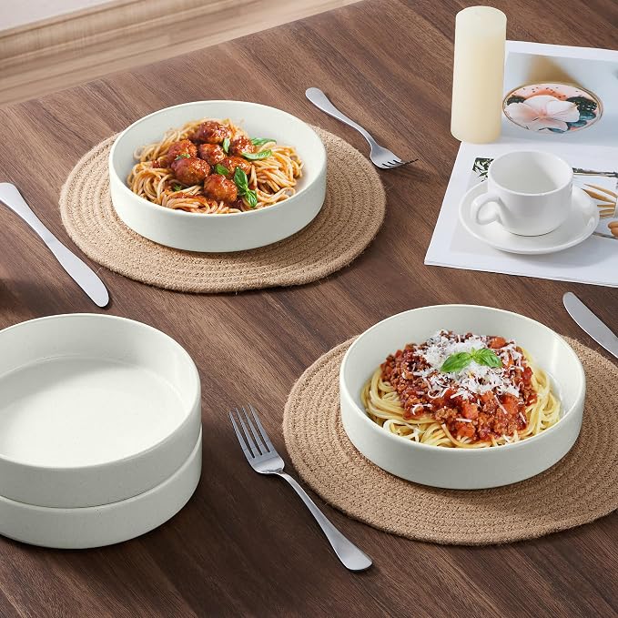 E-far Pasta Bowls Set of 4, 35oz Ceramic Large Salad Bowl Plates - Image 5