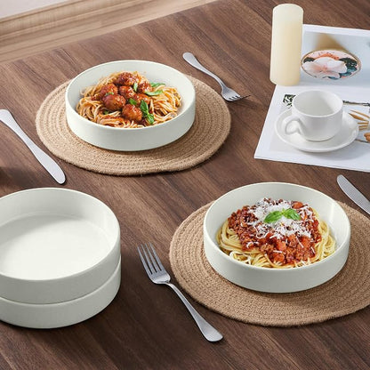 E-far Pasta Bowls Set of 4, 35oz Ceramic Large Salad Bowl Plates - Image 5