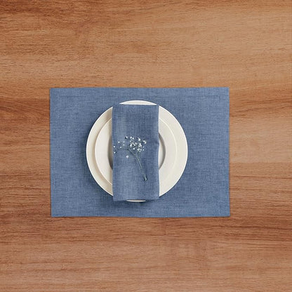 Solino Home Linen Cloth Napkins Set of 4-100% Pure Linen Blue Denim Dinner Napkins 20 x 20 Inch for Winter, Spring, Easter - Athena, Handcrafted and Machine Washable