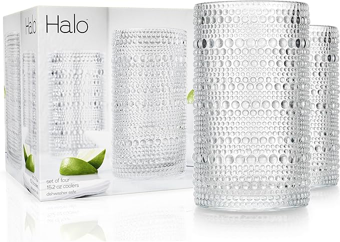 Glaver's Hobnail Drinking Glasses, 15 Oz. Cocktail Drinking Glassware Set by Glavers