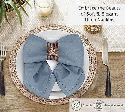 Ruvanti Premium Linen Napkins Set of 6-20x20 Inch, Classic Hemstitch, Mitered Corner Cloth Napkins - Soft, Elegant Dinner Napkins Cloth Washable for Weddings, Parties, Everyday Use - Grey