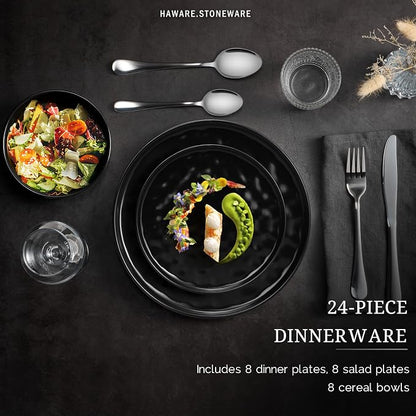 HaWare Dinnerware Sets, 24-Piece Stoneware Dish Set - Image 3