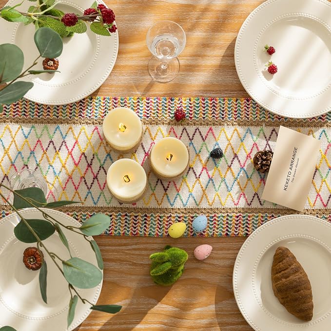 Keketoarrange Boho Macrame Table Runner 12x72 Inch | Woven Burlap Rustic Runner - Image 3
