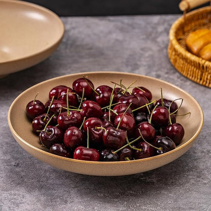 Ceramic Serving Bowls with Wooden Spoons Set of 2, Large Serving Bowl for Dinner Salad Soup Pasta Dessert Fish Fruit Chicken Bread, Oven Dishwasher Safe, 50oz Bowl for Entertaining, 9.75"