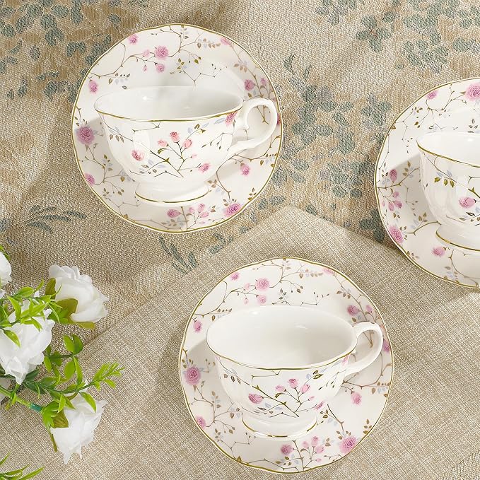fanquare 21-Piece Gold Vine Floral Porcelain Tea Sets - Image 3