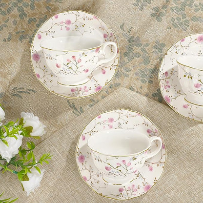 fanquare 21-Piece Gold Vine Floral Porcelain Tea Sets - Image 3