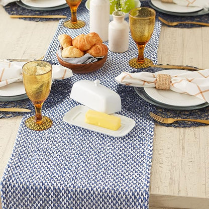 DII Woven Basics Collection 100% Cotton Knit Table Runner, Nautical Blue - Image 4