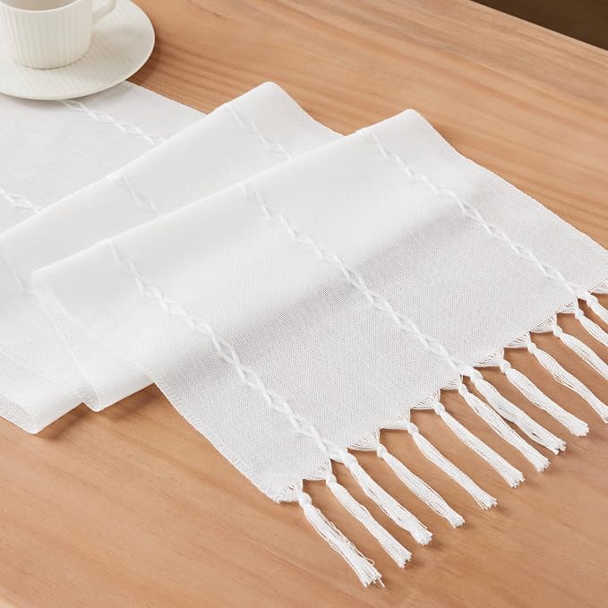 Braided Farmhouse Table Runner, Braided White 13x90 Inch, Cotton Linen Table - Image 7