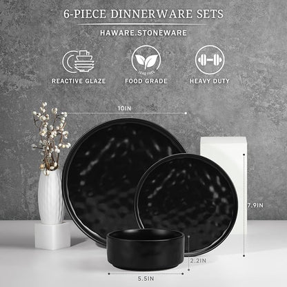 HaWare Dinnerware Sets, 6-Piece Plates and Bowls Set, Stoneware Dish Set - Image 2