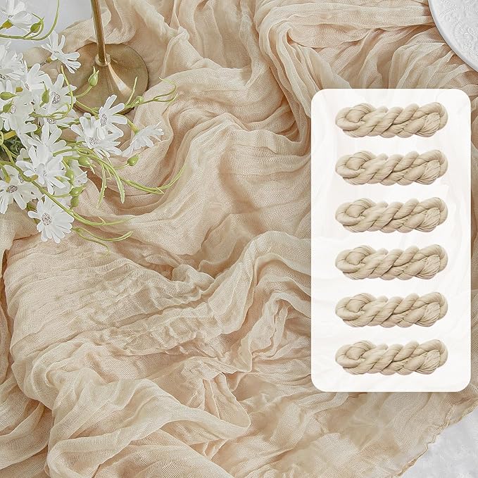 6Pcs Beige Cheesecloth Table Runner Gauze Rustic Boho Decoration | 35x120 Inches by FEXIA