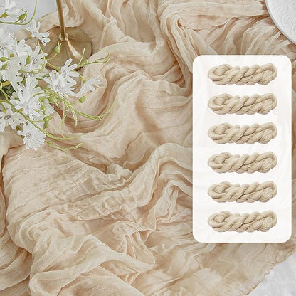 6Pcs Beige Cheesecloth Table Runner Gauze Rustic Boho Decoration | 35x120 Inches by FEXIA