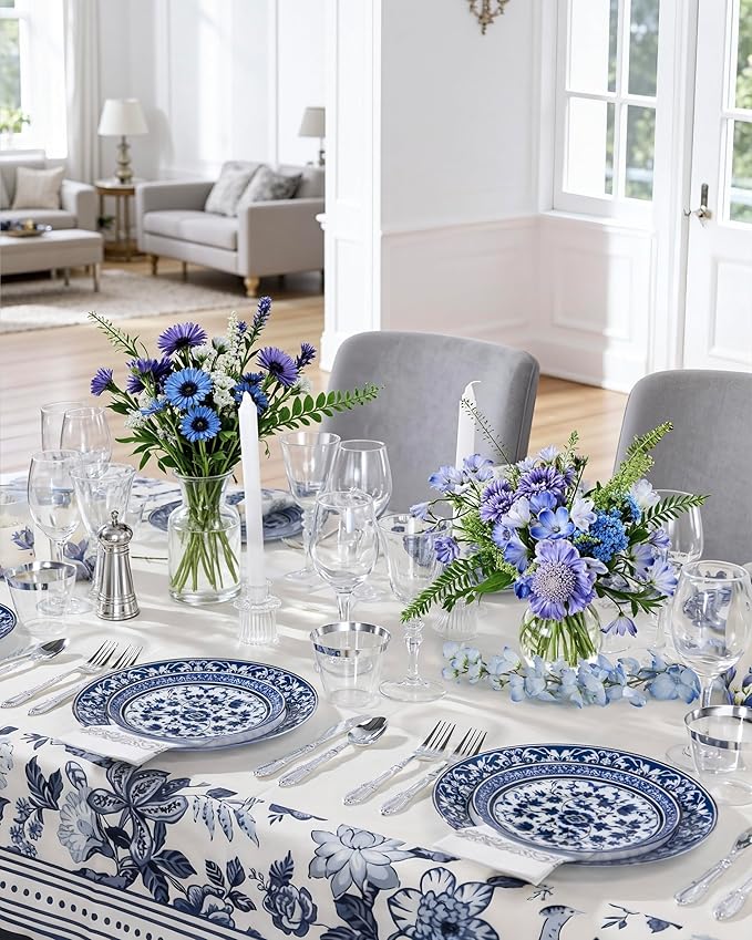 Blue Plastic Plates, Fancy Disposable Pates, 10.25" dinner & 7.5" dessert plates - Image 6