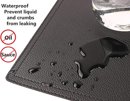 Set of 8 Faux Leather Placemats, PU Table Mats, Waterproof, Stain Resistant, Heat Resistant, Easy to Clean for Kitchen Dining Table,Conference Table C Black Rectangle