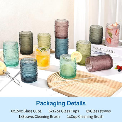 KMIGRUAN Hobnail Drinking Glasses Set of 12, 15Oz & 12Oz Cocktail Glasses | - Image 6