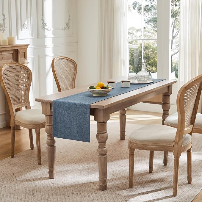 Burlap Style Farmhouse Table Runner, 14x36 Inches Blue | Thick Durable Fabric - Image 3