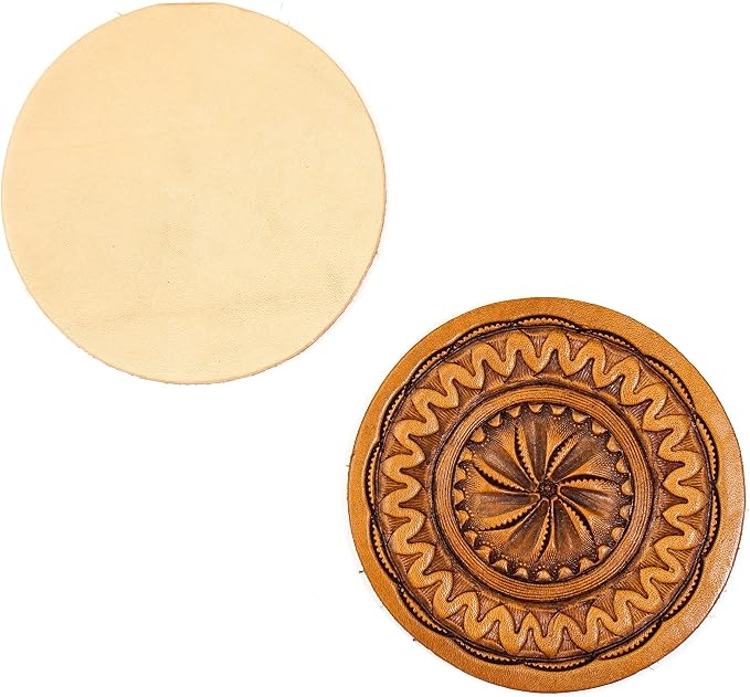 25 Pack – 3‑1/4" Round Veg‑Tanned Leather Pieces – 8–9 oz Natural Leather - Image 3