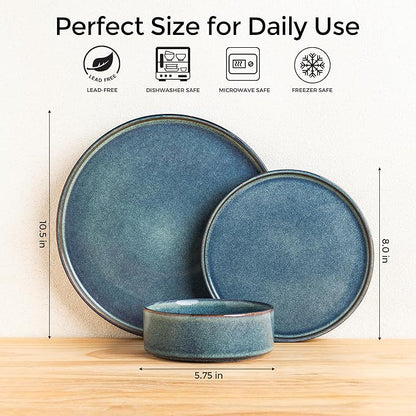 AmorArc Ceramic Dinnerware Sets, Handmade Reactive Glaze Stoneware Plates and Bowls Sets,Highly Chip and Crack Resistant | Dishwasher & Microwave Safe Dishes Set, Service for 6 (18pc)