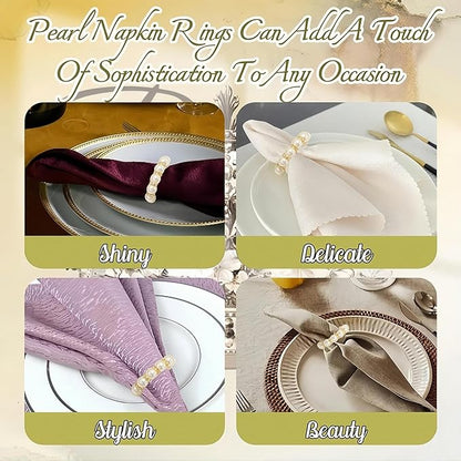 Petyoung 100Pcs Pearl Napkin Rings Set, Golden Elegant Pearl Napkin Holders, Delicate Serviette Buckles Napkin Rings for Wedding Thanksgiving Party Dinner Daily Table Decoration and Use