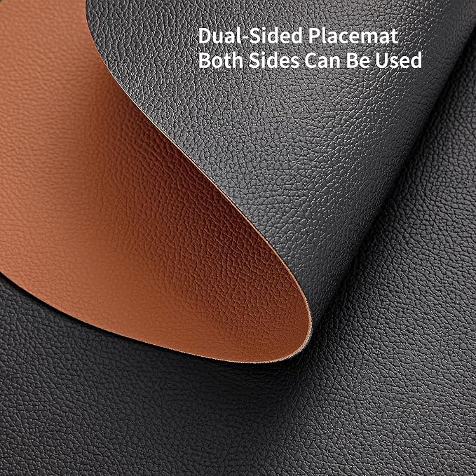 Myir JUN 15 Inches Round Placemats Set of 6 Faux Leather Place Mats | - Image 3