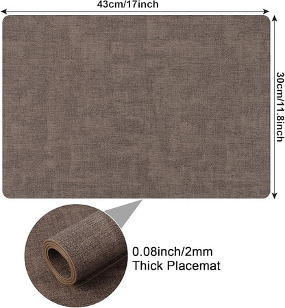 Faux Leather Placemats Set of 6, Heat Resistant Wipeable Washable Vinyl Place Mats, Waterproof Anti-Slip Dining Table Mats, Suitable for Indoor & Outdoor Use (Coffee)