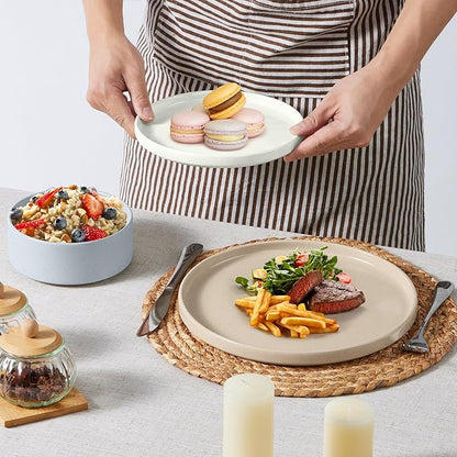 E-far Dinnerware Sets with Pasta Bowls, 24-Piece Stoneware Plates and Bowls Sets for 6 | Microwave & Dishwasher Safe Kitchen Modern Dish Set, Speckled Multicolor