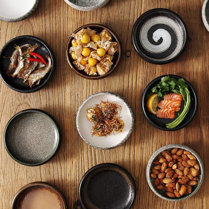 Uaral Japanese Salad Plate, Stoneware Black Plate Set, Appetizer Plates Set of 4 - Image 4