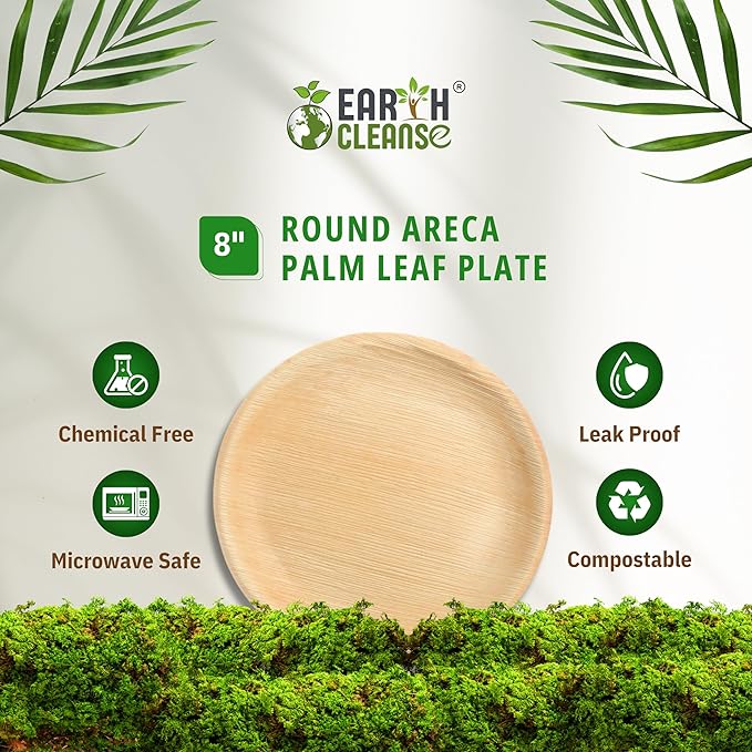 The Palm Dinnerware – Palm Plates 8 Inch Round (200 Count) | Compostable & Biodegradable | Like Bamboo Disposable Plates | Oven & Microwave Safe | USDA 100% Biobased