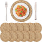 Kochorie Set of 12 Round Woven Placemats 12 Inches Bulrush Placemats Natural Hand-Woven Boho Rattan Placemats Wicker Table Mats Farmhouse Weave Place Mats for Home Dining Table