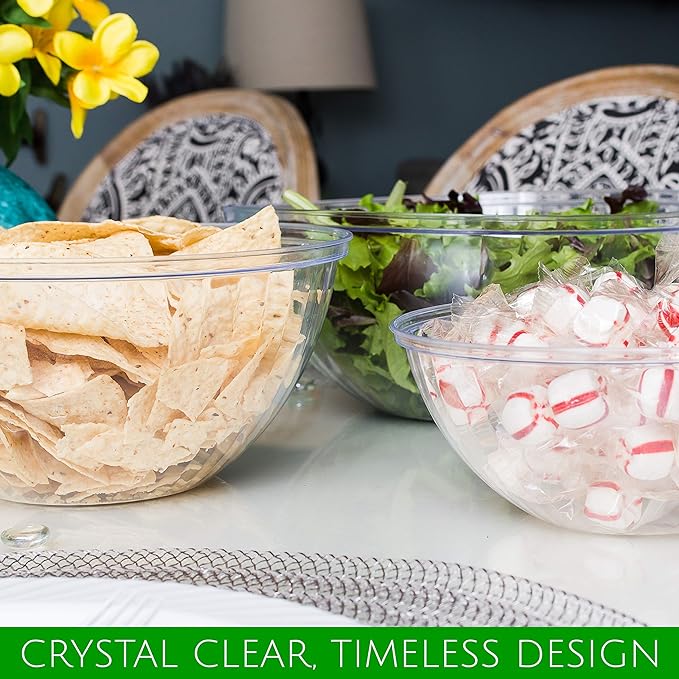 PLASTICPRO Disposable 150 Ounce Round Crystal Clear Plastic Serving Bowls, Party Snack or Salad Bowl, Chip Bowls, Snack Bowls, Candy Dish, Salad Container Pack of 8