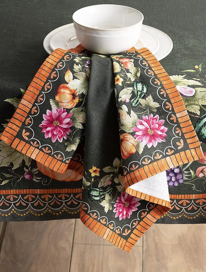 Maison d' Hermine Cloth Napkins Set of 4 100% Cotton for Thanksgiving Christmas Decorations Everyday Reusable Square Fall Napkins Cloth Washable Dinner Party (Pumpkin Garden - Dark Green, 20"x20")