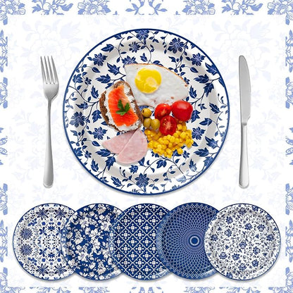 48 Pcs Blue and White Floral Party Paper Plates -7 Inch Disposable Vintage - Image 4