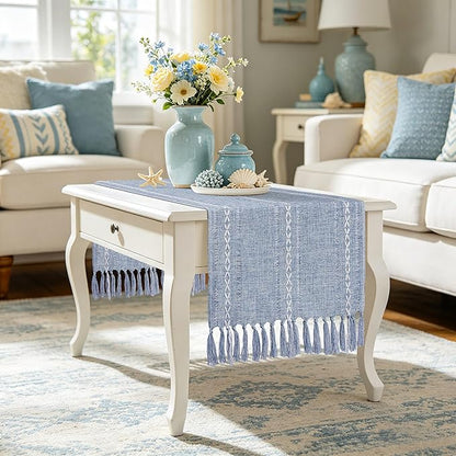 Dusty Blue Table Runner Short 15.7 x 36 inch, Boho Small Table Cloth, Dresser by TIOSGGD