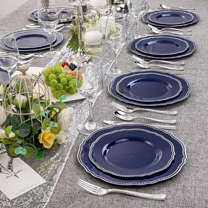 60 Pcs Blue Silver Dinner Plates - Image 6