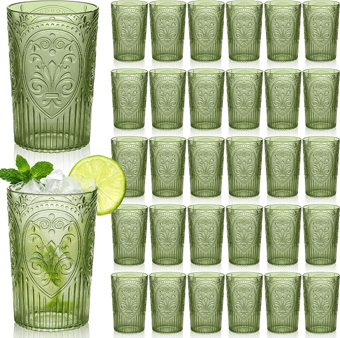 48 Pcs 16 oz Plastic Vintage Drinking Glasses Stemless Ribbed Highball Glasses by Unknown