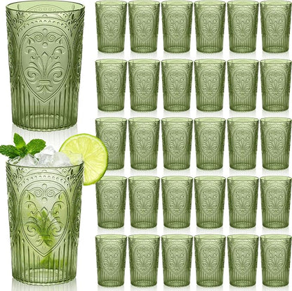 48 Pcs 16 oz Plastic Vintage Drinking Glasses Stemless Ribbed Highball Glasses by Unknown