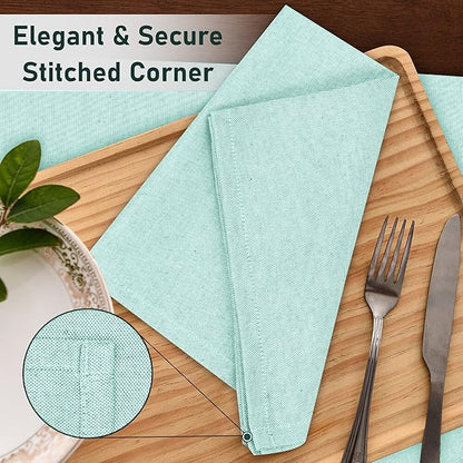 Ruvanti Cloth Napkins Set of 12, 18x18 Reusable Napkins Cloth Washable, Soft & Durable Table Napkin, Poly Cotton Fabric Dinner Napkins for Parties, Christmas, Thanksgiving, Weddings - Sea Green