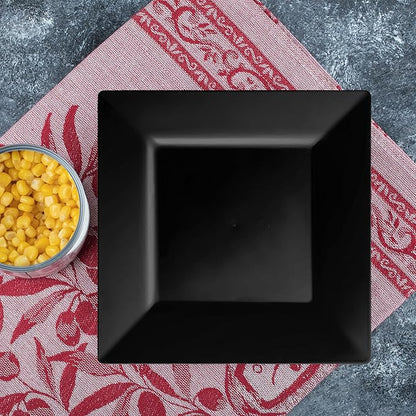 Smarty Had A Party 120 Elegant Disposable Plastic Dinner Plate, 9.5" Heavy Duty Fancy Square Black Dinner Plates for Parties and weddings