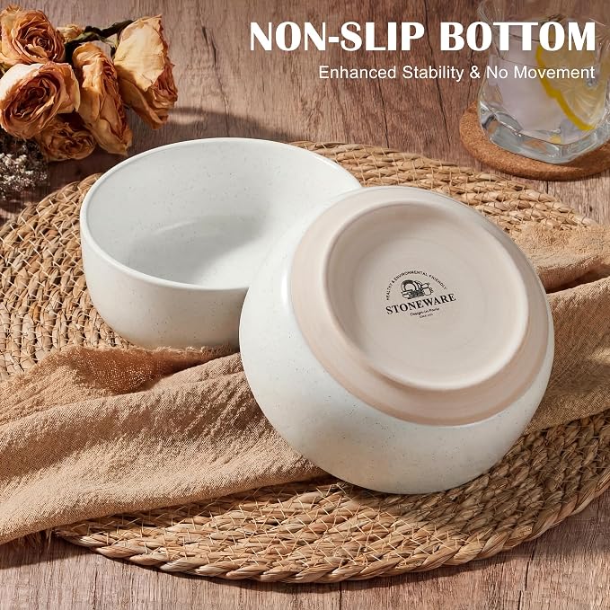 E-far Cereal Bowls Set of 4, 27oz Ceramic Deep Soup Bowls - Image 3