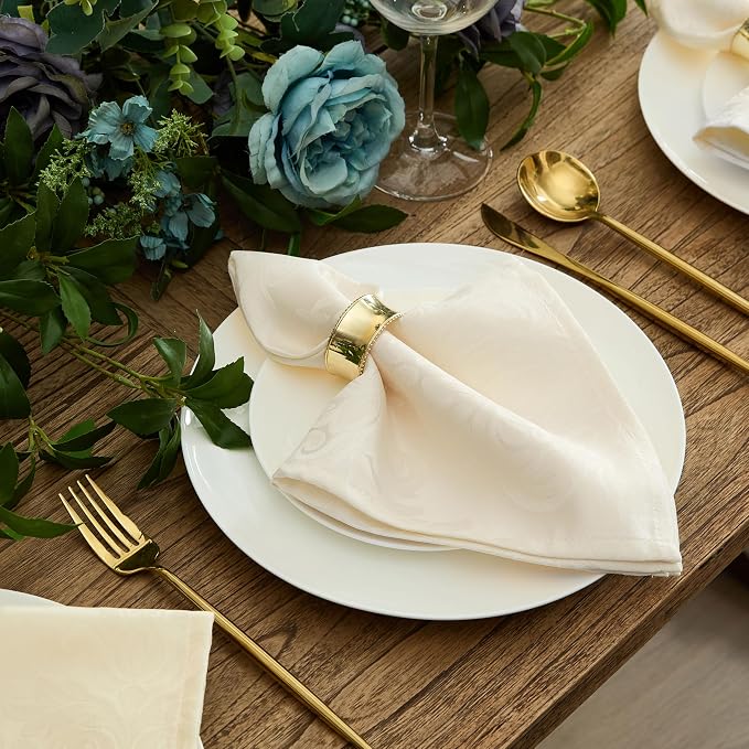 Newbridge Barcelona Luxury Damask Fabric Napkins, Antique White, 100% Polyester - Image 2