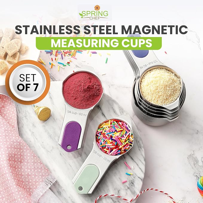 Spring Chef Magnetic Stainless Steel Measuring Cups Set of 7, Winter Frost | - Image 2