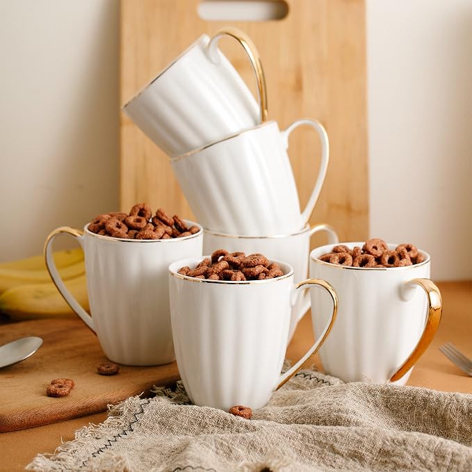 BTaT- White Coffee Mugs with Gold Rim, Porcelain Coffee Mugs - Image 6