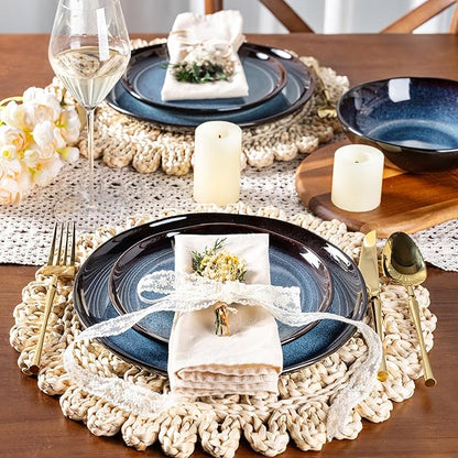 LeRatio Ceramic Dinnerware Sets for 4,Wavy Reactive Glaze Stoneware Plates and Bowls Sets,Highly Scratch Resistant | Dishwasher & Microwave,Oven Safe Dishes Set(12PCS)