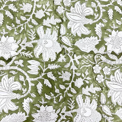 ATOSII Noori Green 100% Cotton Fall Tablecloth, Block Print Rectangle Table Cover for Dining, Weddings, Holidays, Thanksgiving, Easter 60 X 60 Inches - 4 Seater I Grandmillennial Preppy Boho Farmhouse