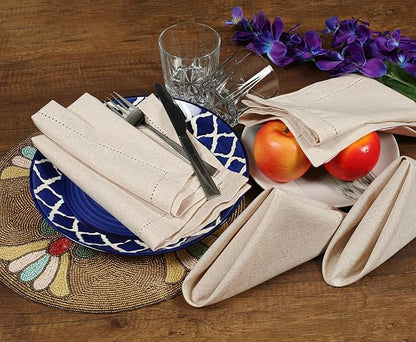 Flax Linen Christmas Cloth Napkins Set of 12 - Washable and Reusable Hemstitched Dinner Cloth Napkins Everyday, Hotel, Events, Parties, Christmas Napkin Cloth 18x18 Inch Natural Color