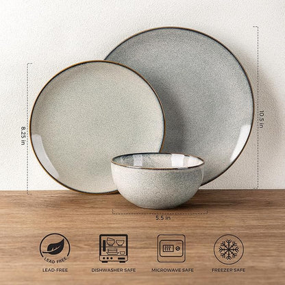 GBHOME Ceramic Dinnerware Sets for 6, 18 Pieces Stoneware Plates and Bowls Sets, Reactive Glaze Dish Set-Scratch Resistant, Dishwasher&Microwave Safe